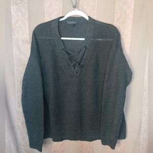 💎 J. Crew Women's Top 100% Linen Lace Up Sweater Gray V-Neck #0191